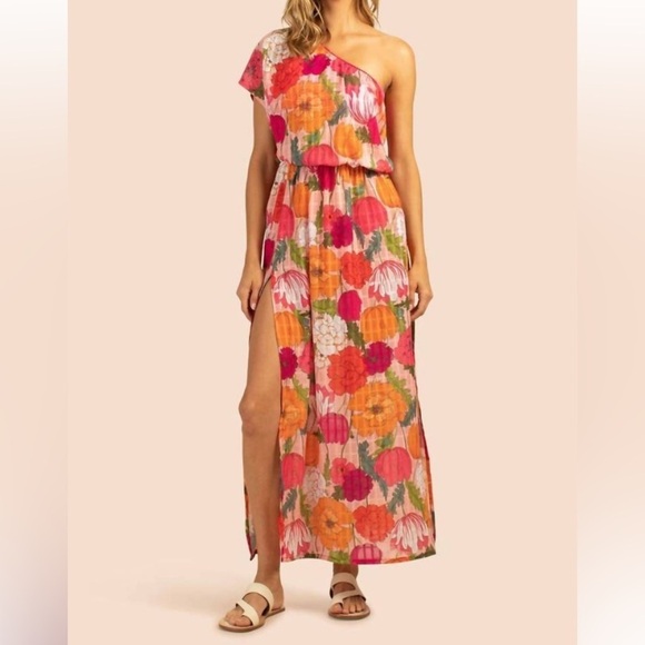 TRINA TURK sunny bloom asymmetrical one-shoulder maxi dress in multi M vacation - Picture 14 of 16